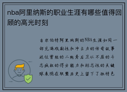 nba阿里纳斯的职业生涯有哪些值得回顾的高光时刻